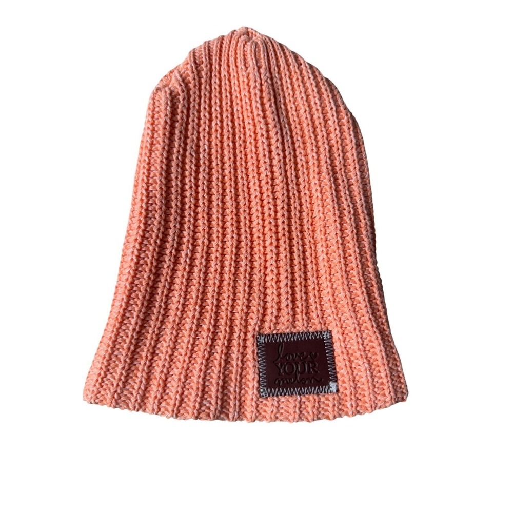 Love Your Melon Ribbed Knit Beanie Hat Coral Pink 100% Cotton Made in USA OS